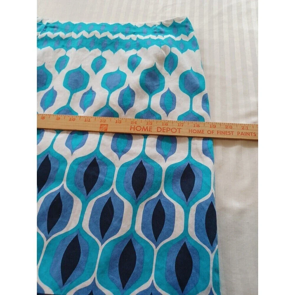 Talbots vintage blue white retro print pencil skirt 10 cotton stretch lined